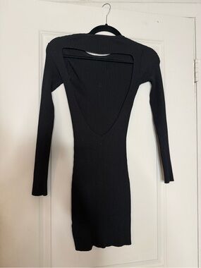 Superdown Black Ribbed Open Back Bodycon Mini Dress Long Sleeve Sexy Minimalist